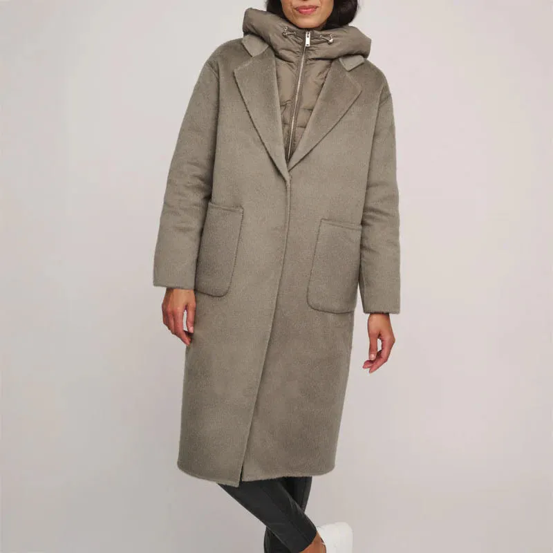 R&P Reni Wool Coat, Removable Down Jacket in Dark Artichoke