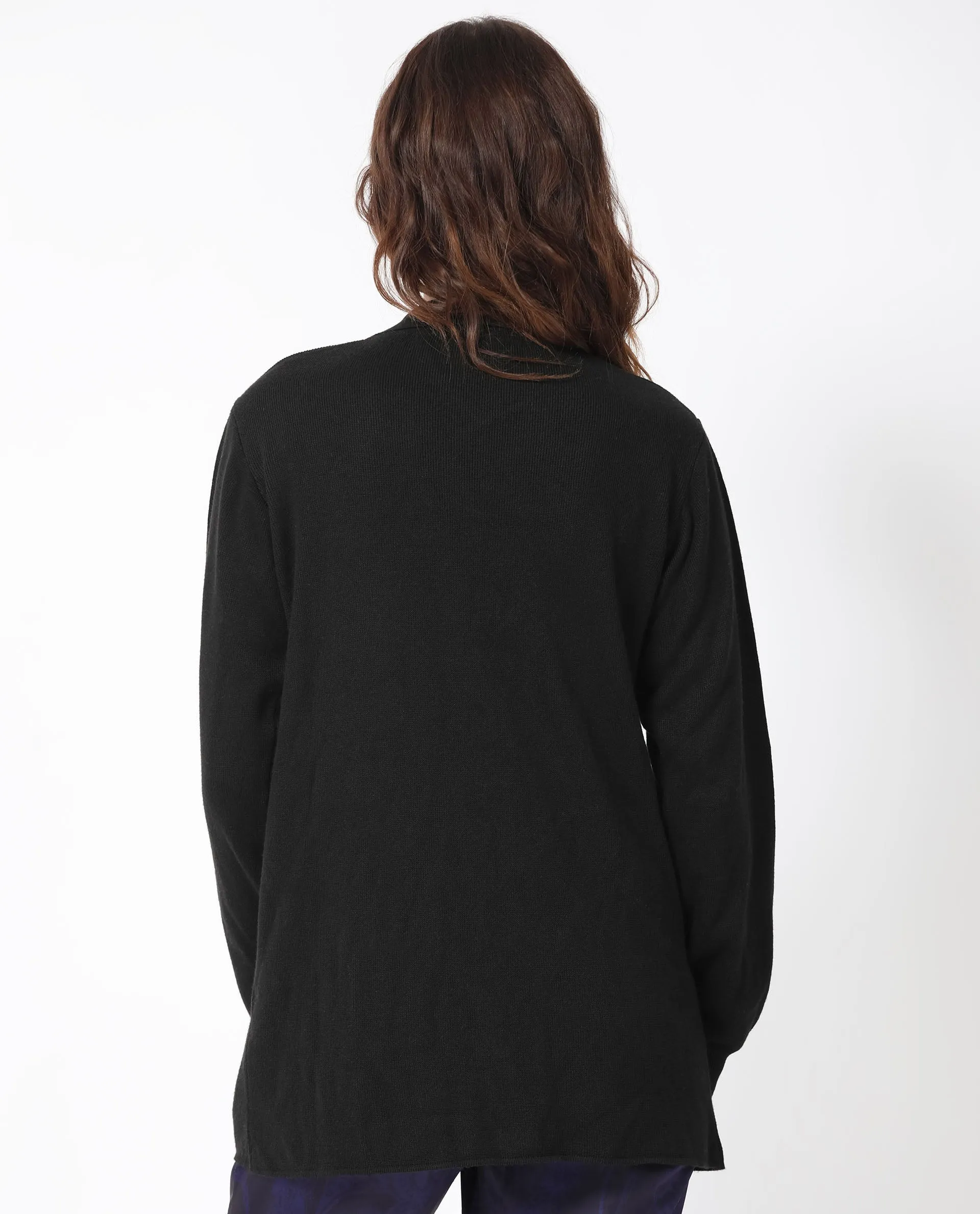 Rareism Women Telkon Black Viscose Fabric Full Sleeves Regular Fit Solid Shirt Collar Sweater