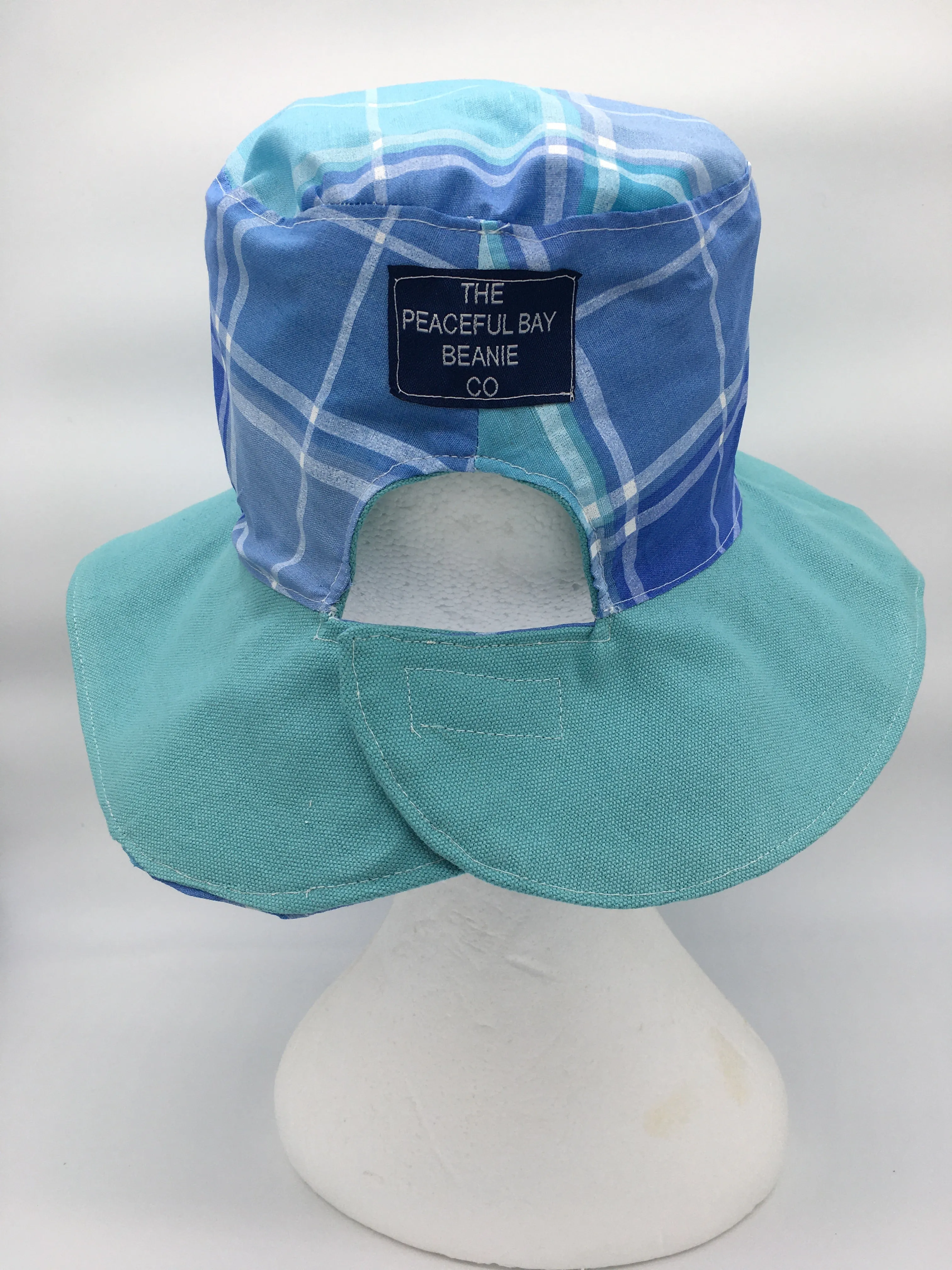 Retro Sun Hat-  Blue Check