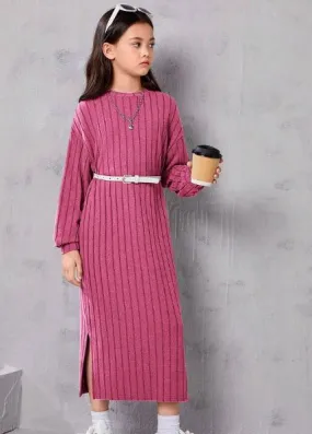 Shein Kids Loose Round Neck Sweater Dress, 10T */