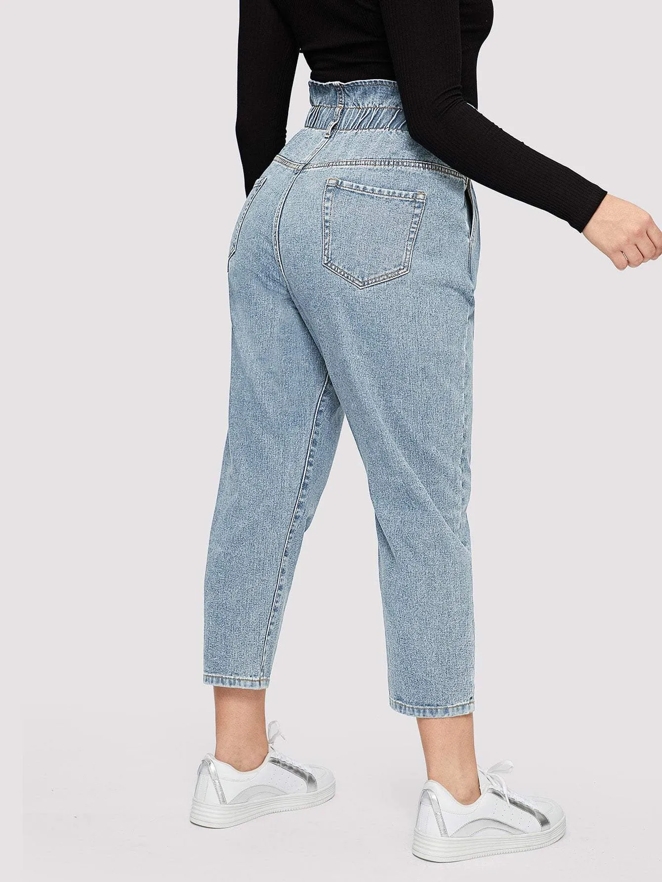 SHEIN Plus Ruffle Waist Crop Jeans