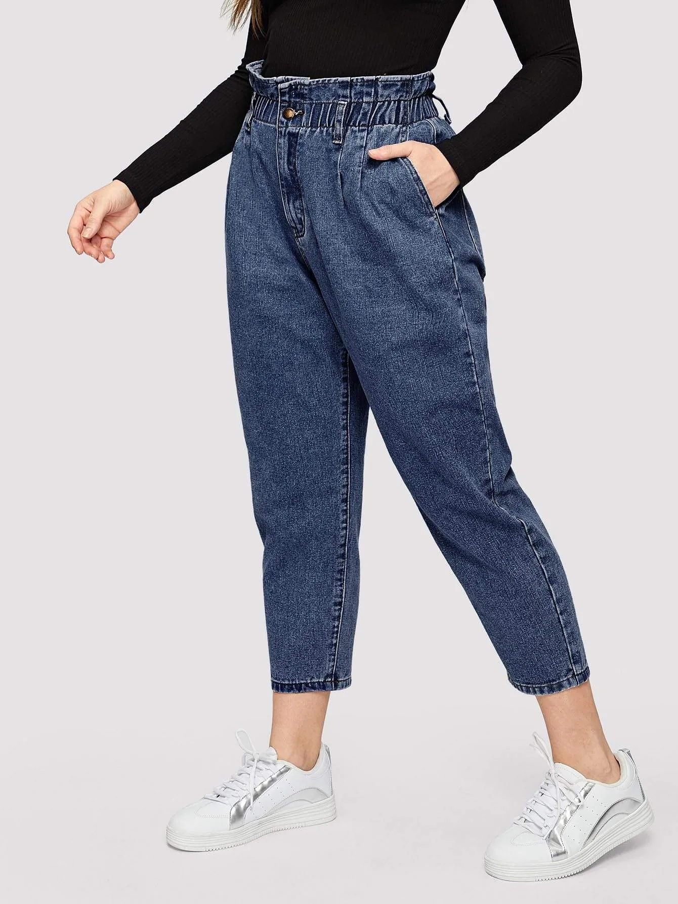 SHEIN Plus Ruffle Waist Crop Jeans