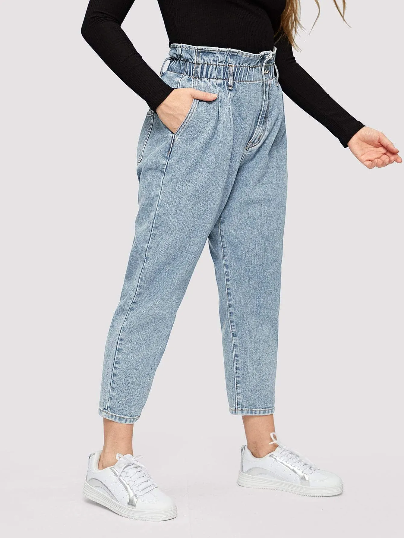 SHEIN Plus Ruffle Waist Crop Jeans
