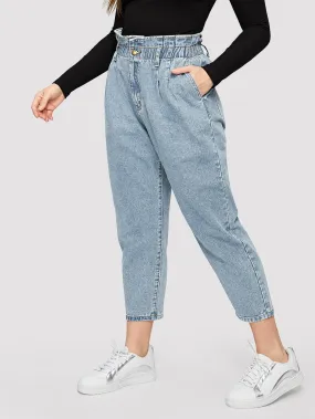 SHEIN Plus Ruffle Waist Crop Jeans