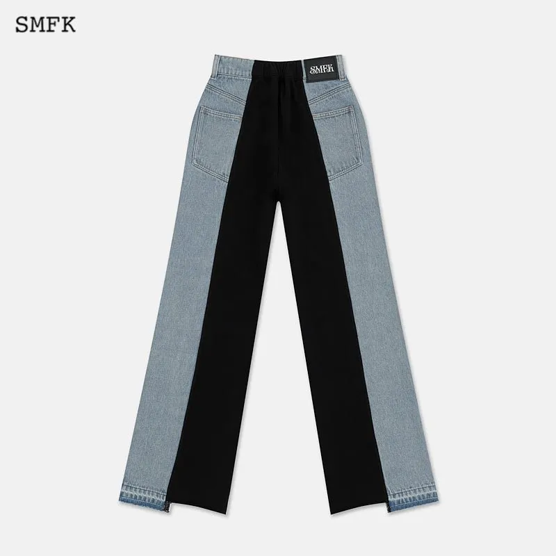Skater Deconstructed Wide Leg Jeans Blue and Black