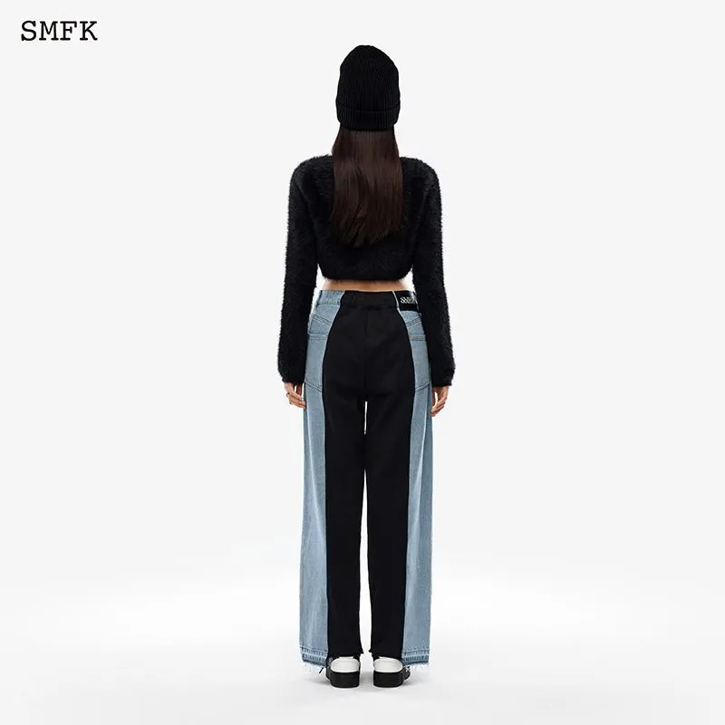 Skater Deconstructed Wide Leg Jeans Blue and Black