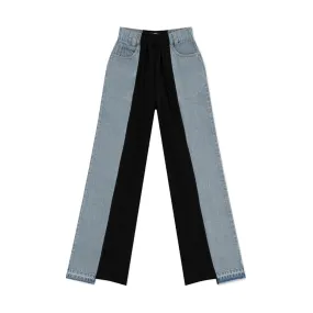 Skater Deconstructed Wide Leg Jeans Blue and Black