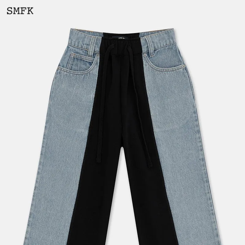Skater Deconstructed Wide Leg Jeans Blue and Black