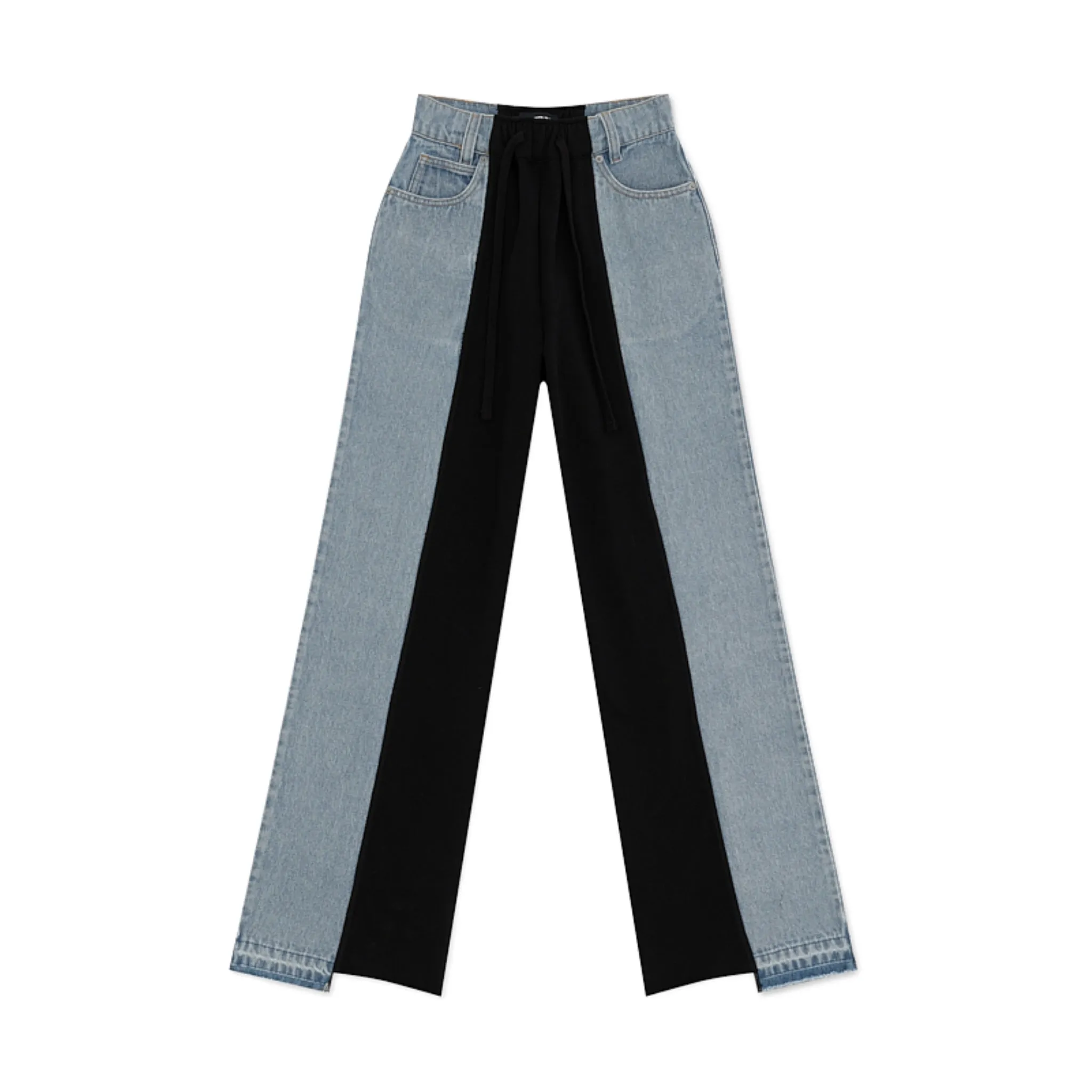 Skater Deconstructed Wide Leg Jeans Blue and Black