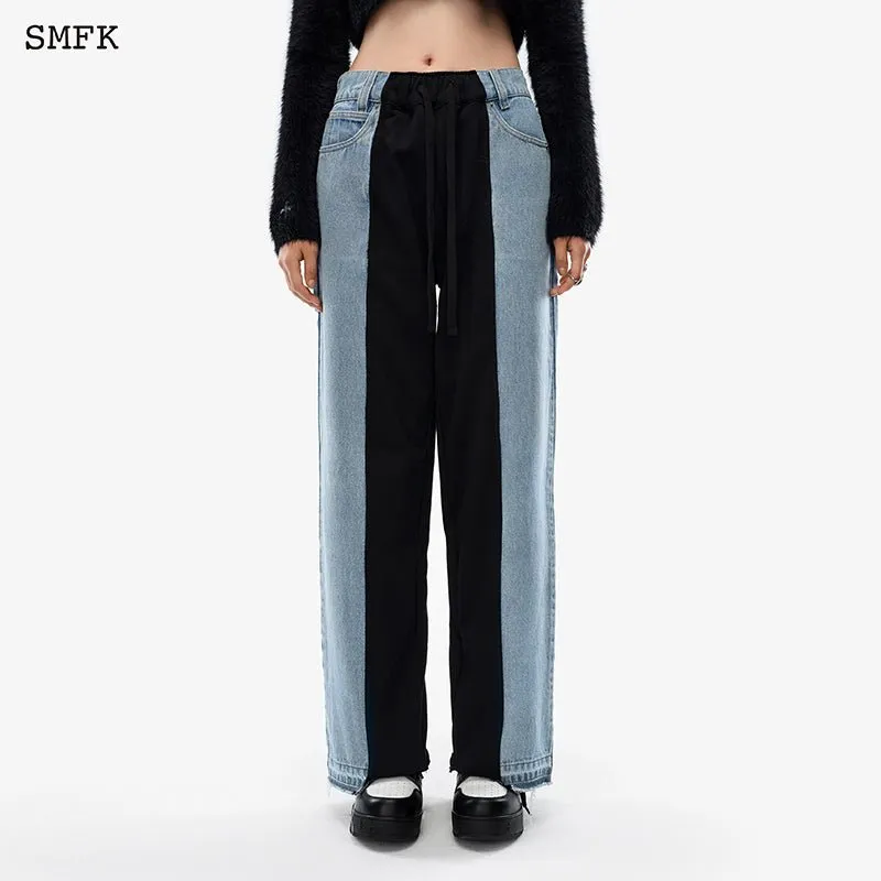 Skater Deconstructed Wide Leg Jeans Blue and Black