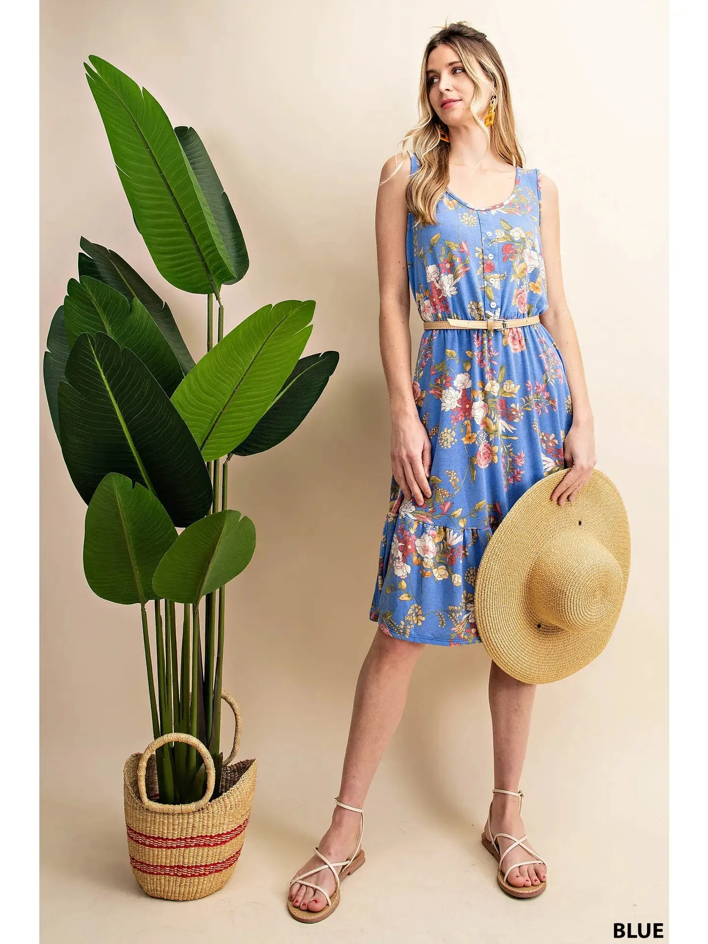 Sleeveless Floral Ruffled Bottom Midi Dress