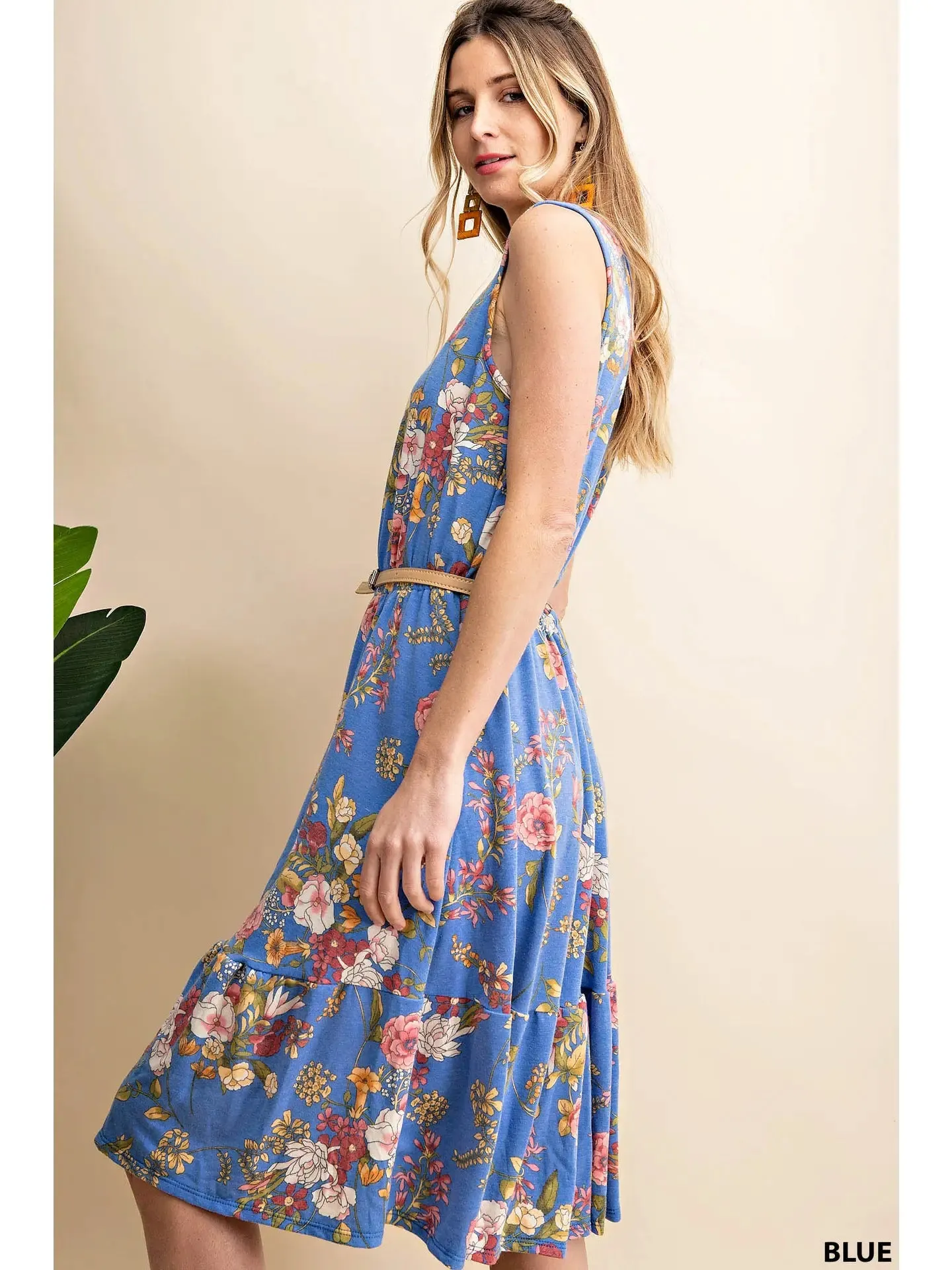 Sleeveless Floral Ruffled Bottom Midi Dress