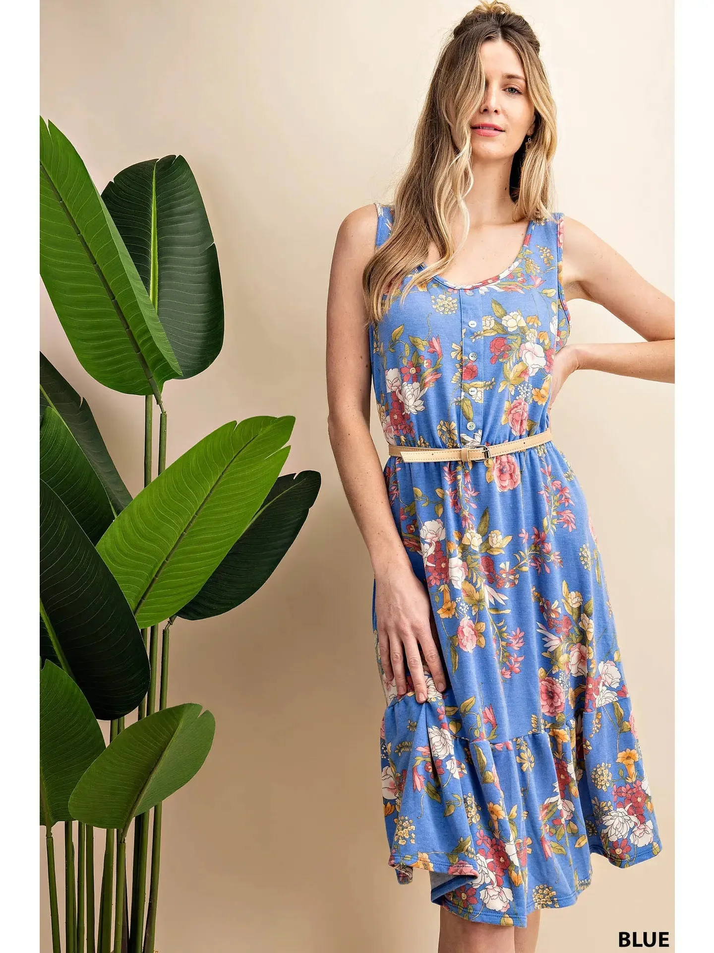 Sleeveless Floral Ruffled Bottom Midi Dress