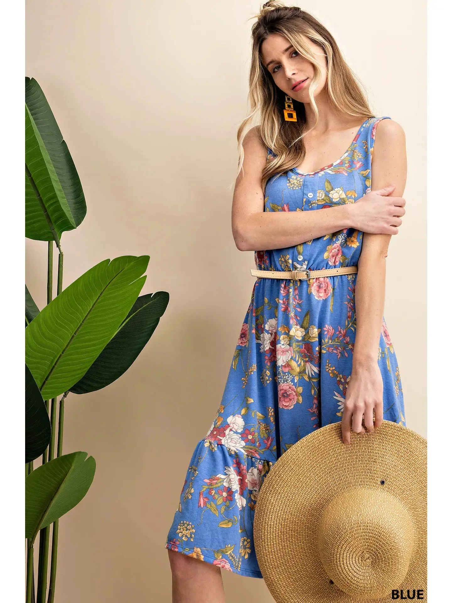 Sleeveless Floral Ruffled Bottom Midi Dress