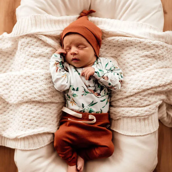 Snuggle Hunny Ribbed Knotted Beanie - Biscuit Organic