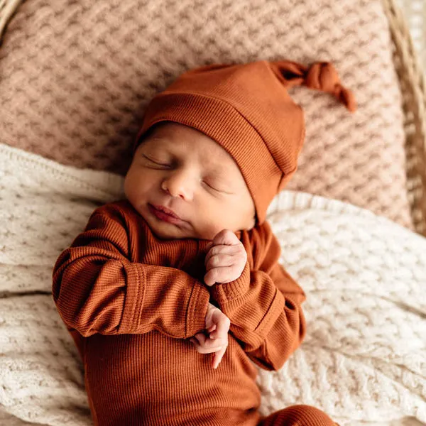 Snuggle Hunny Ribbed Knotted Beanie - Biscuit Organic