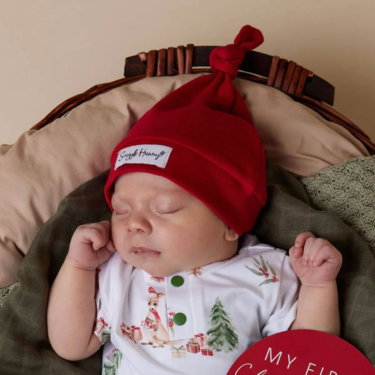 Snuggle Hunny Ribbed Knotted Beanie - Red Organic