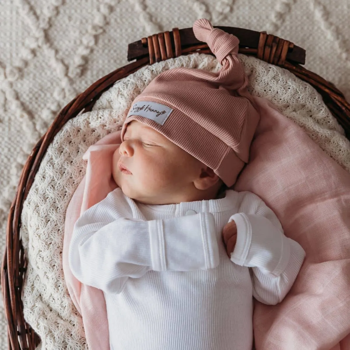 Snuggle Hunny Ribbed Knotted Beanie - Rose Organic