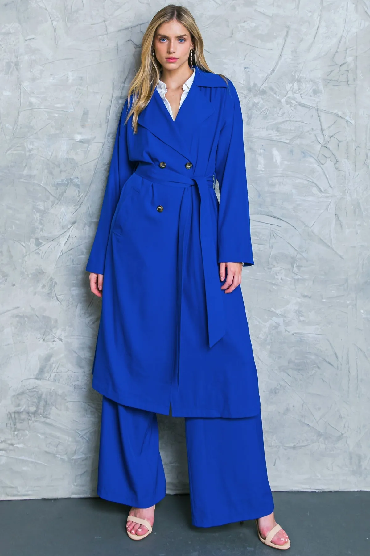 Solid Woven Trench Coat