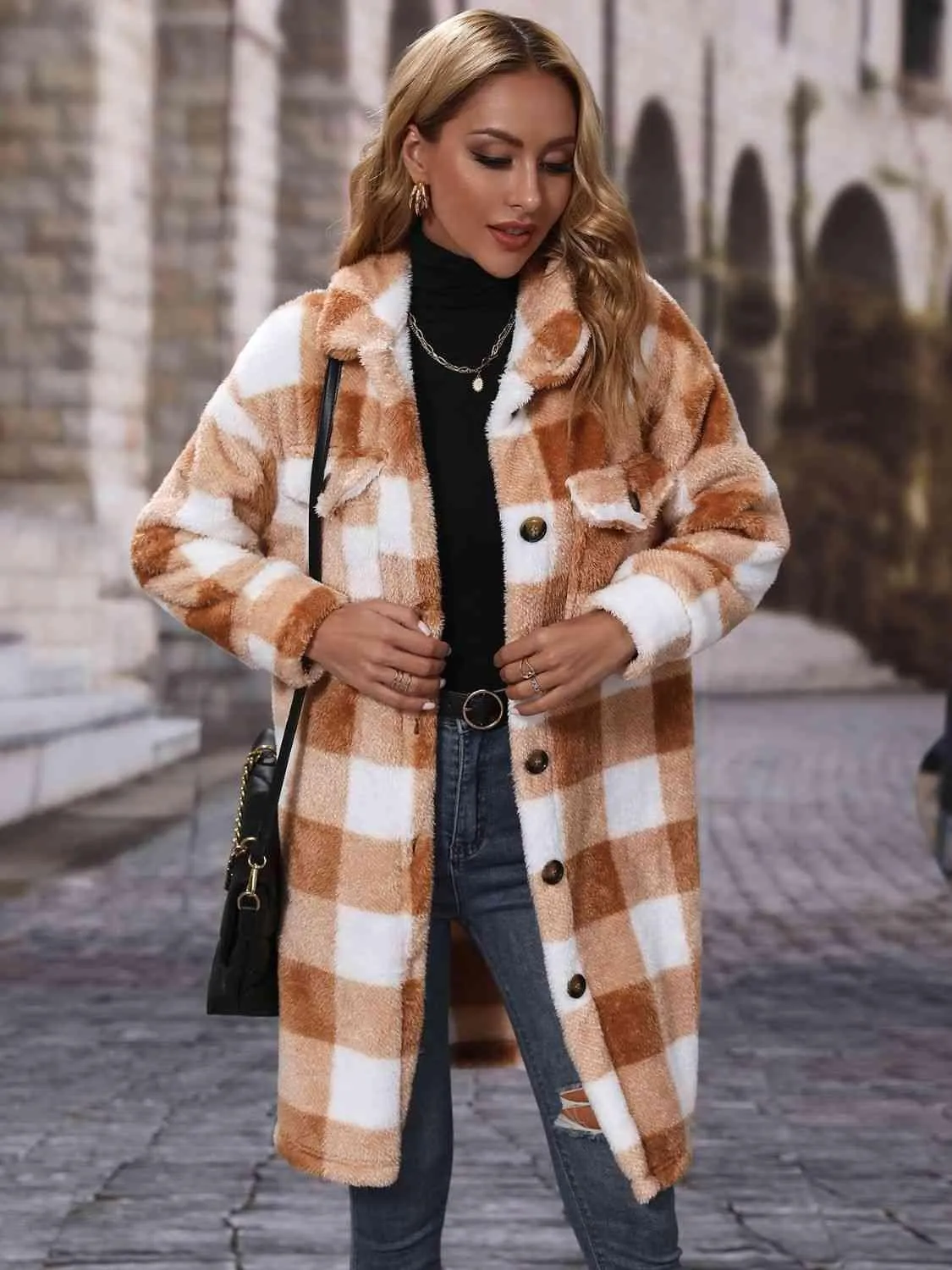 Styleworthy Plaid Long Button Down Coat