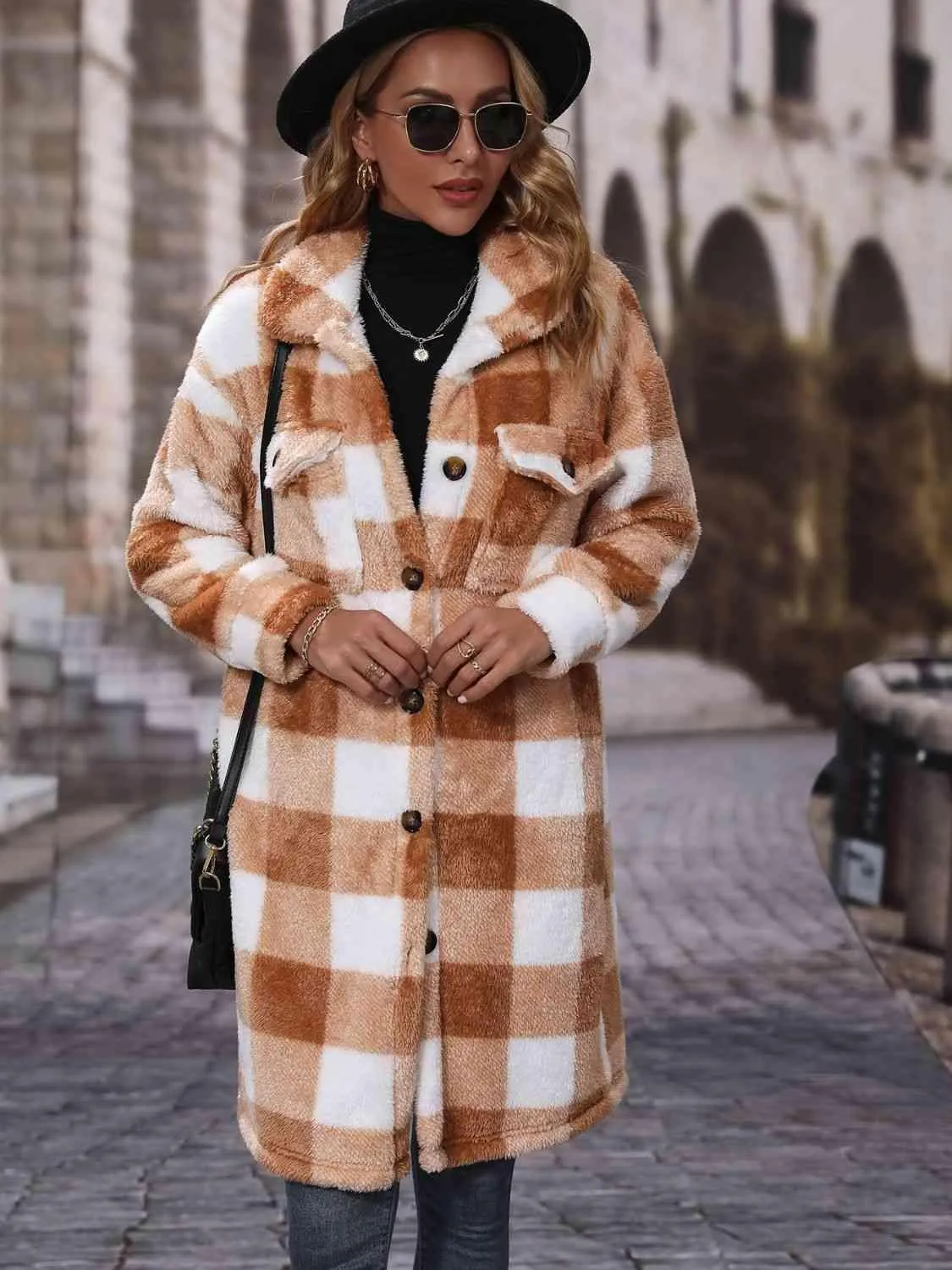 Styleworthy Plaid Long Button Down Coat