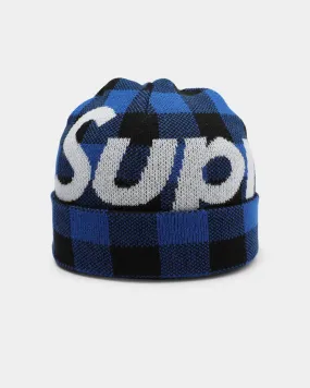 Supreme Big Logo Beanie Blue Plaid