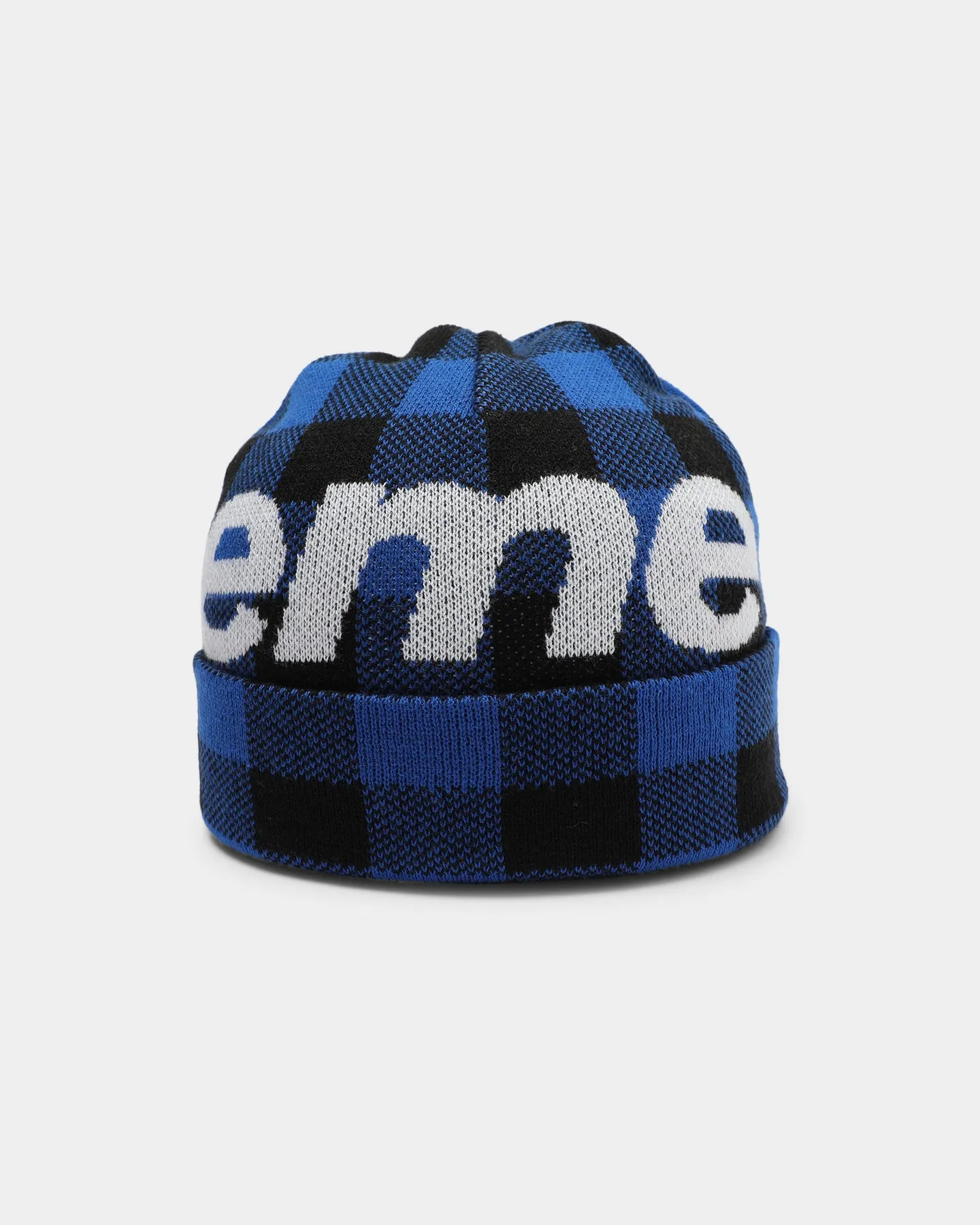 Supreme Big Logo Beanie Blue Plaid