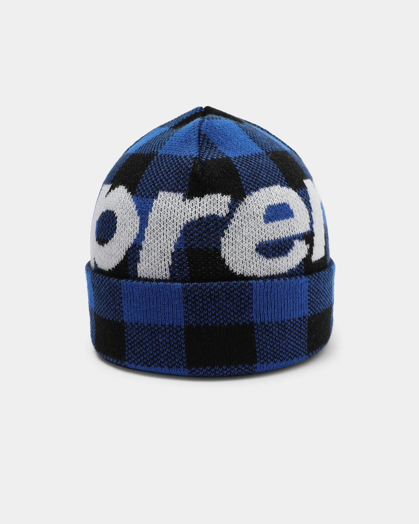 Supreme Big Logo Beanie Blue Plaid