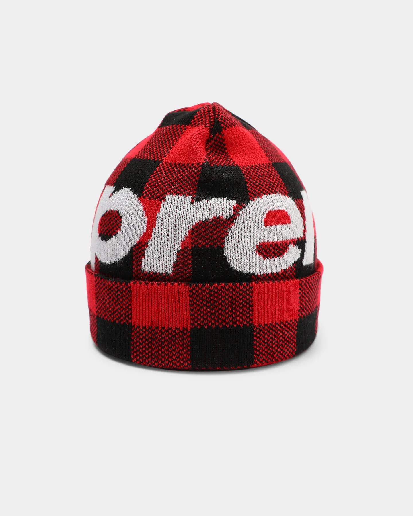 Supreme Big Logo Beanie Red Plaid