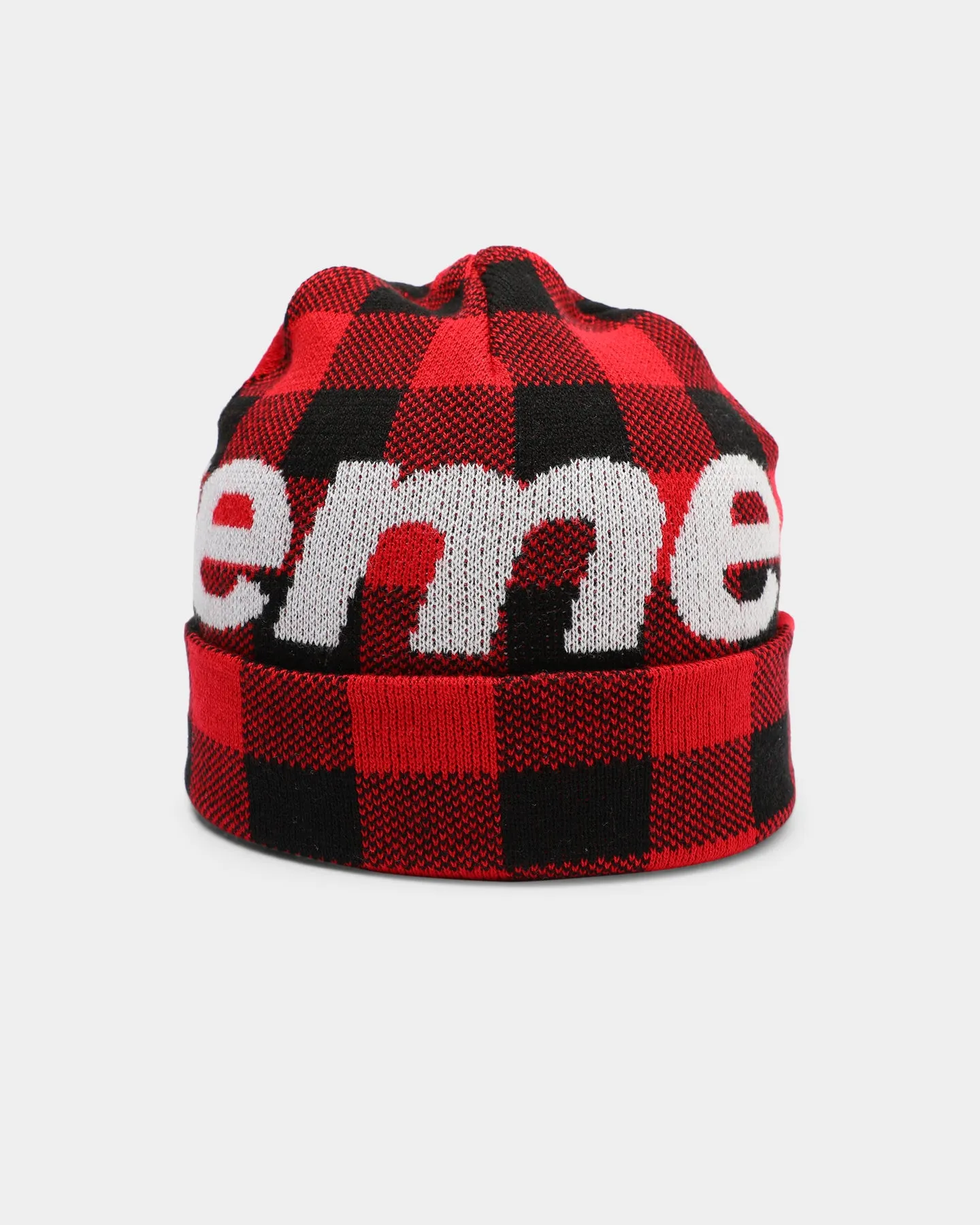 Supreme Big Logo Beanie Red Plaid