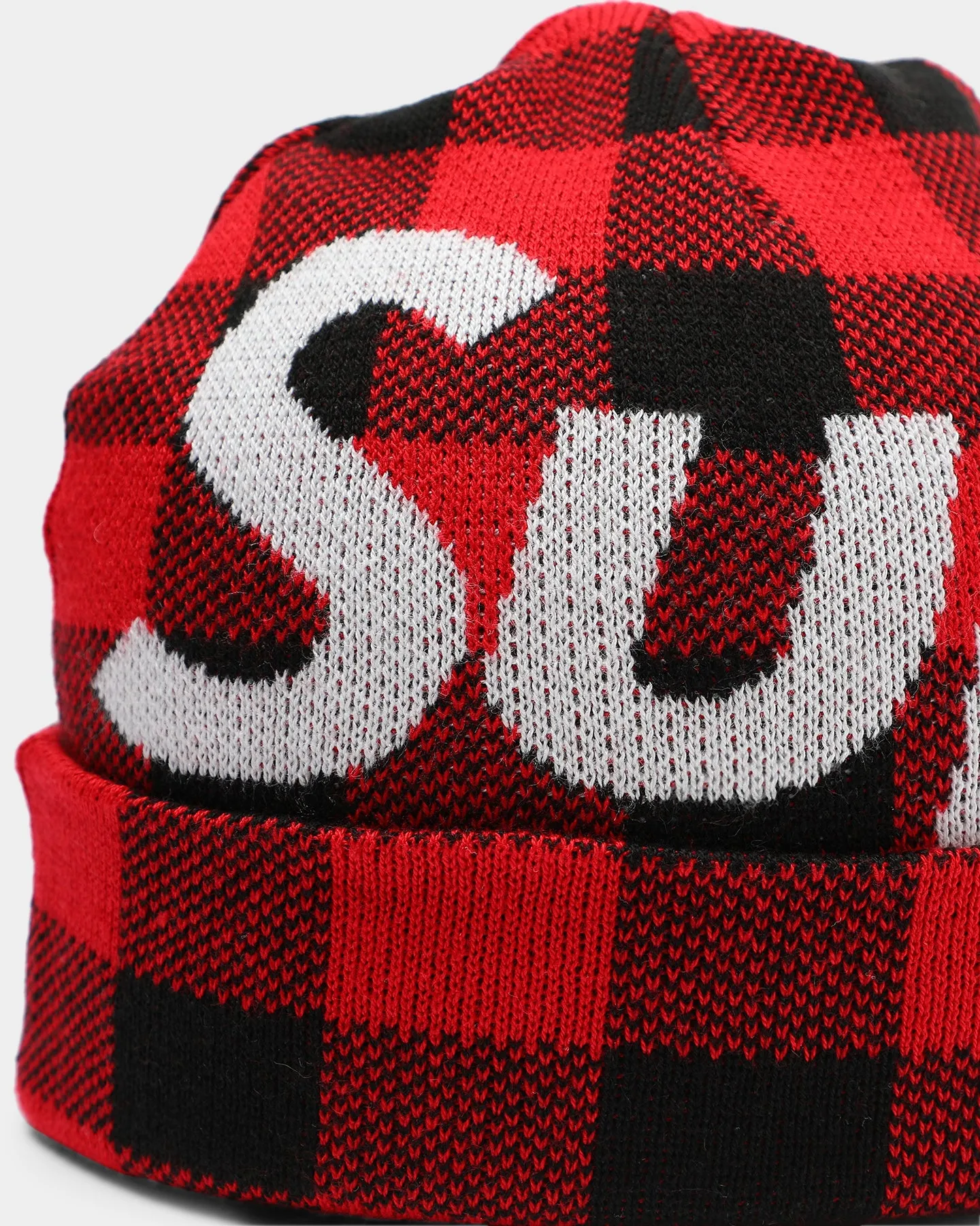 Supreme Big Logo Beanie Red Plaid