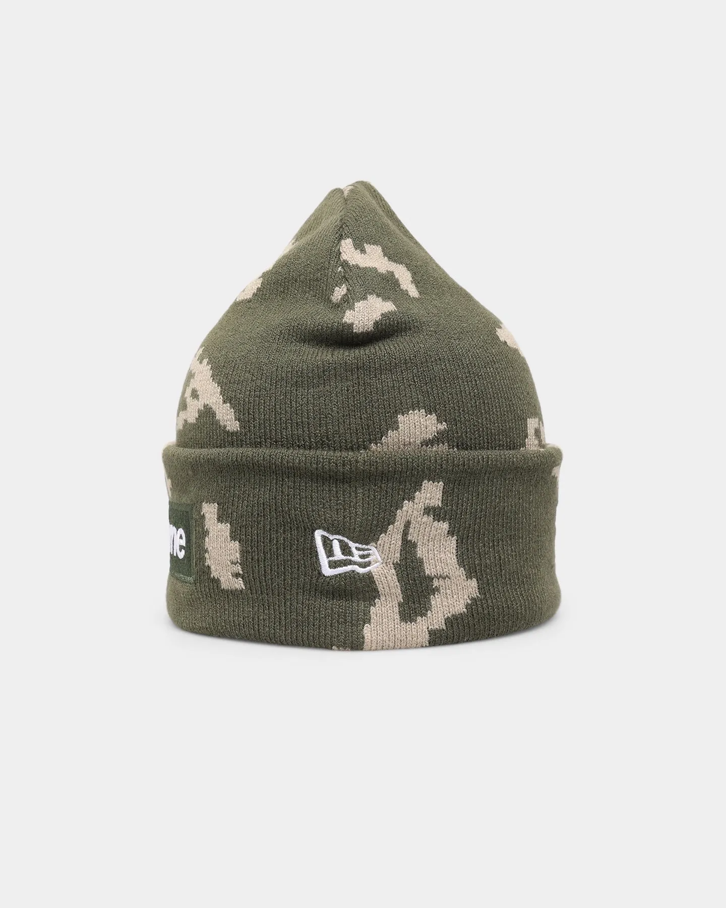 Supreme X New Era Box Logo Beanie Olive Camo