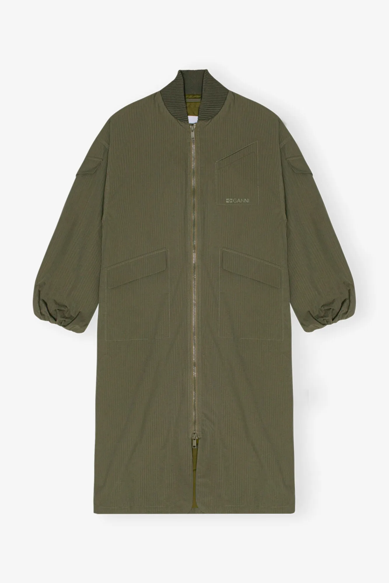 Tech Seersucker Oversized Shell Coat