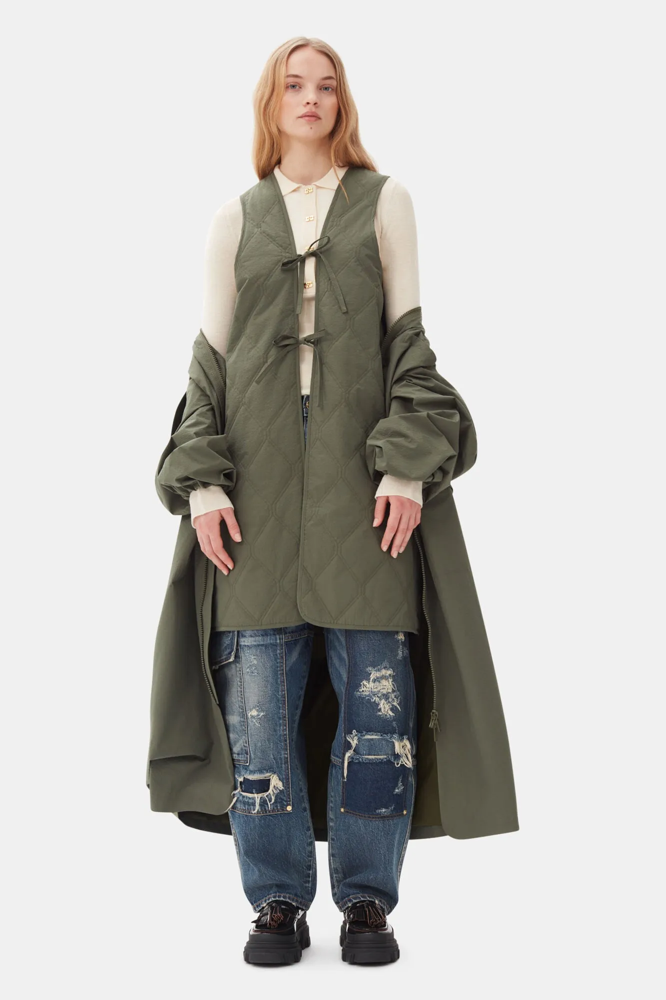 Tech Seersucker Oversized Shell Coat