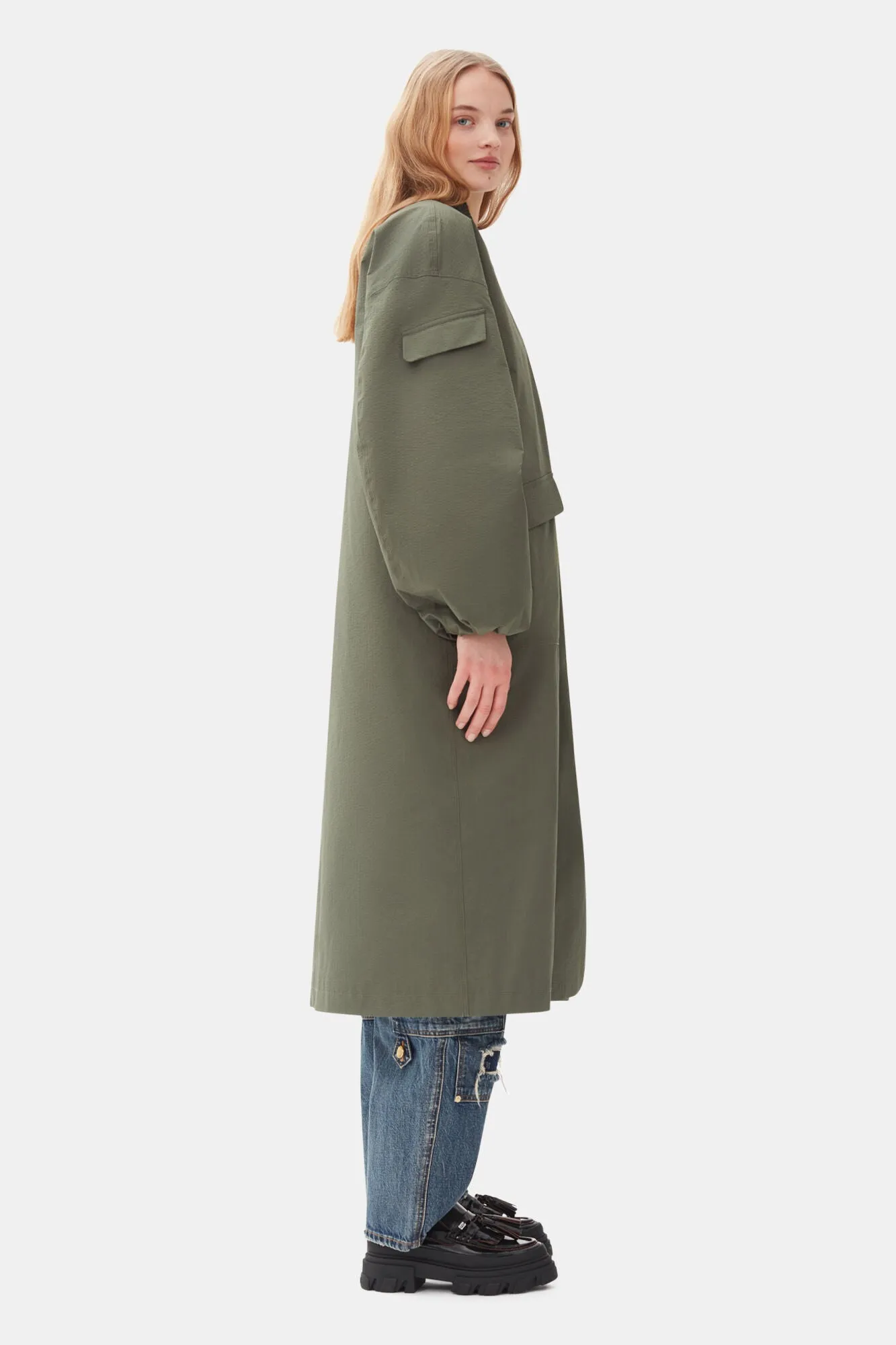 Tech Seersucker Oversized Shell Coat