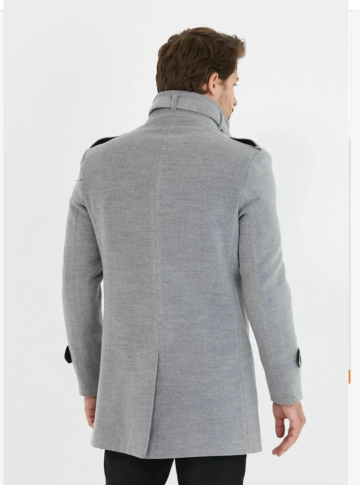 [Tommy] Grey Single-Breasted Pea Coat 100% Wool
