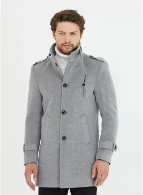 [Tommy] Grey Single-Breasted Pea Coat 100% Wool