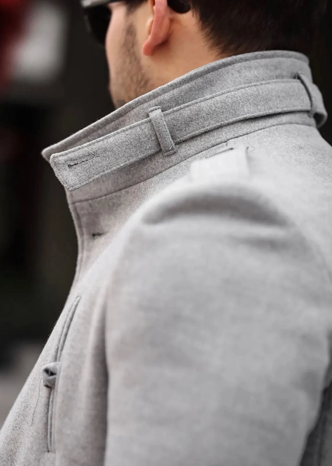 [Tommy] Grey Single-Breasted Pea Coat 100% Wool