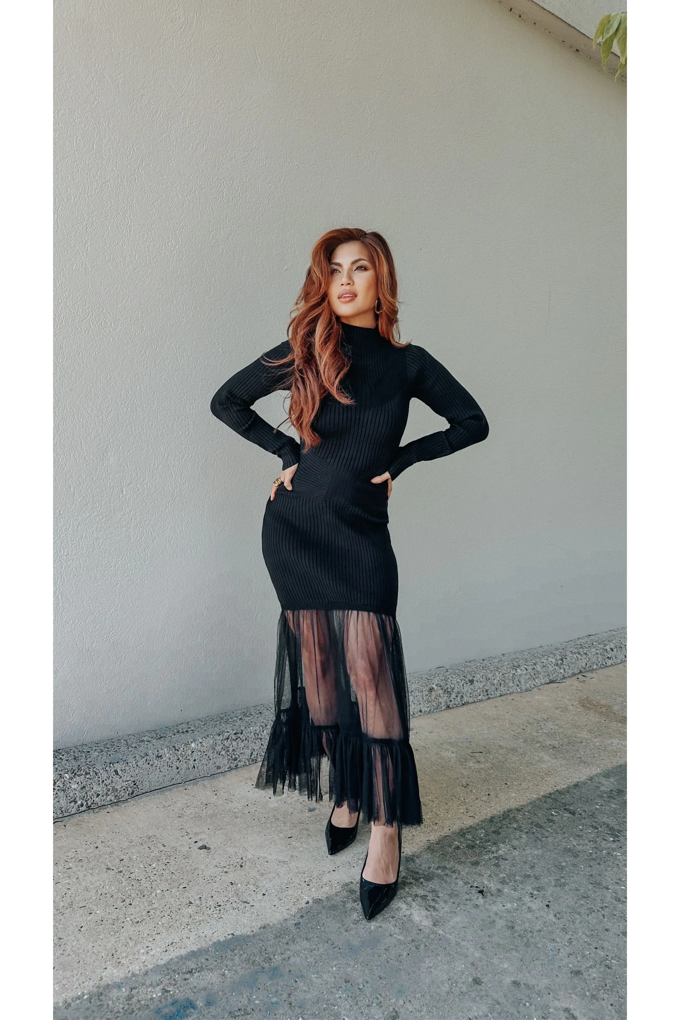 Tulle Trim Detail Sweater Dress