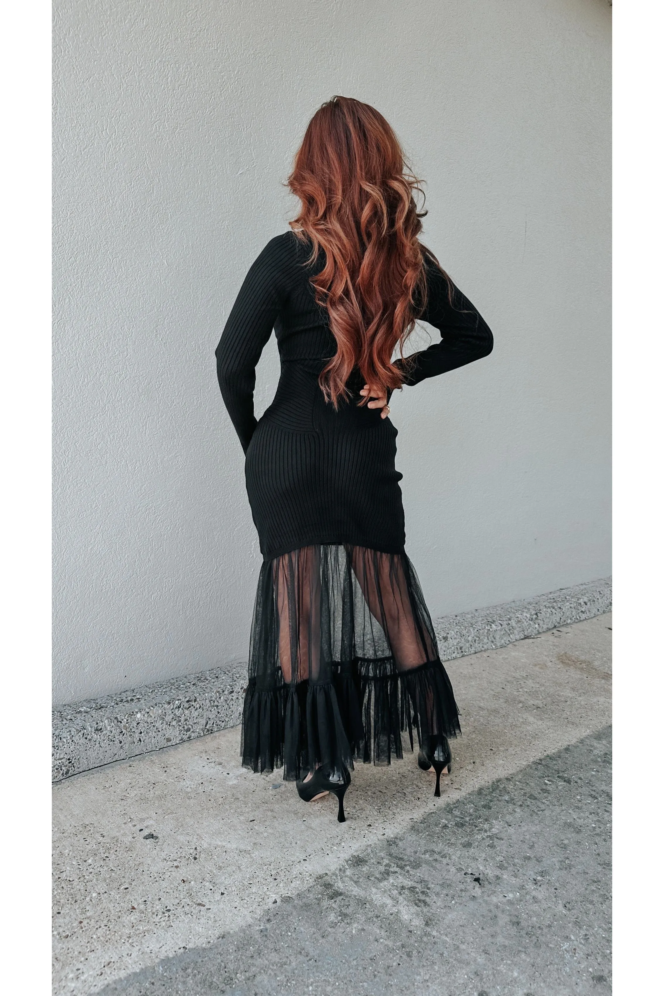 Tulle Trim Detail Sweater Dress