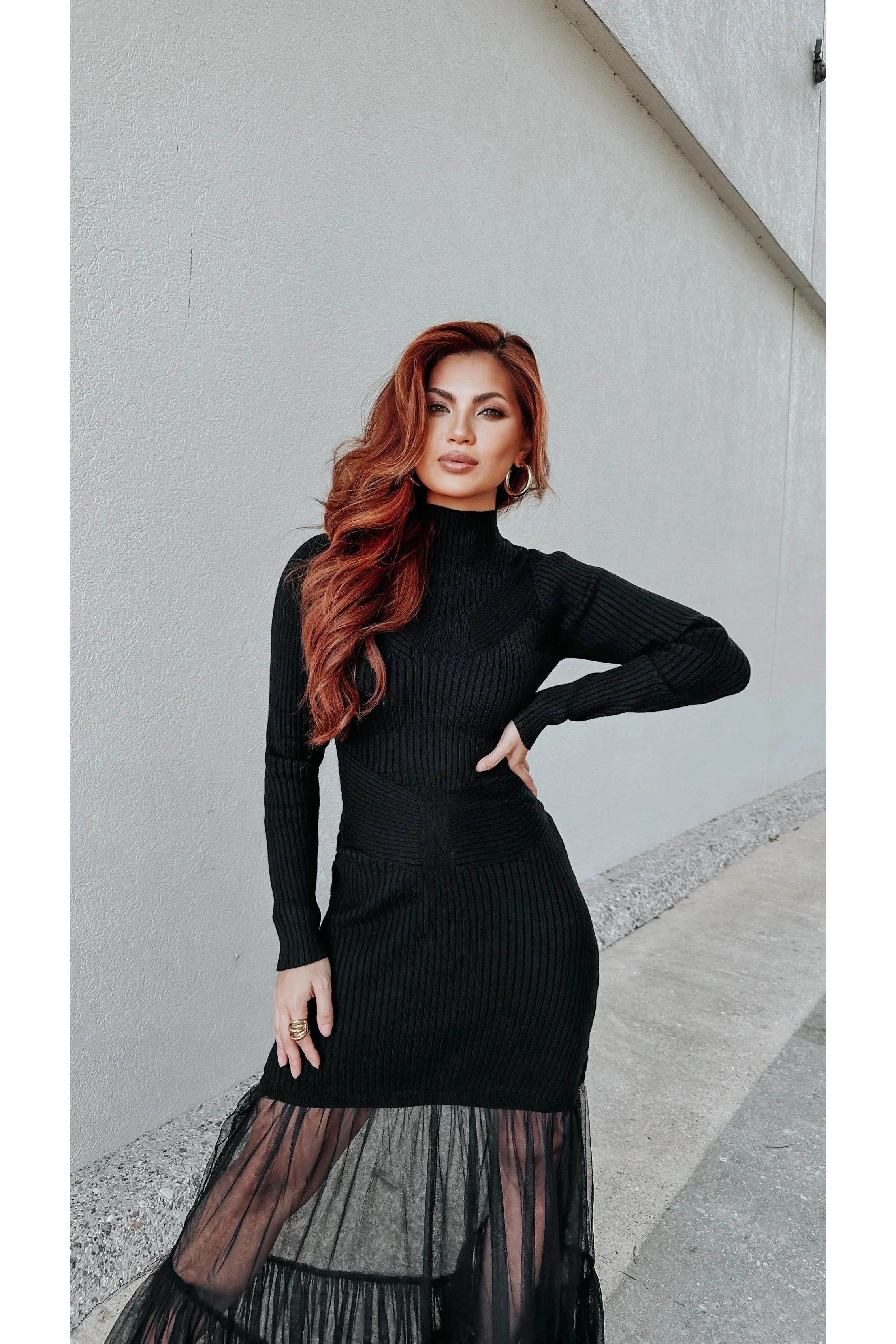 Tulle Trim Detail Sweater Dress