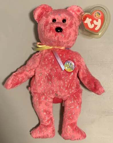 TY Beanie Baby - DECADE the Bear (Hot Pink Version) (BBOM July 2003) (8.5 inch)