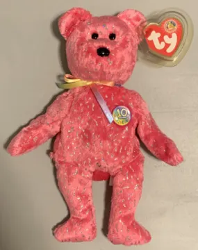 TY Beanie Baby - DECADE the Bear (Hot Pink Version) (BBOM July 2003) (8.5 inch)