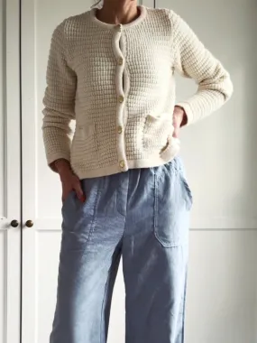 VENI KNIT CARDIGAN WITH GOLD BUTTONS - OFF WHITE