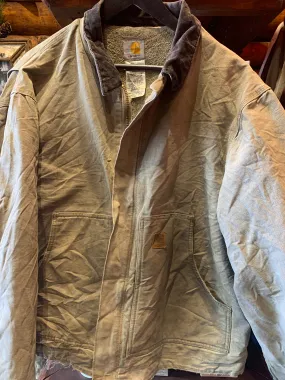 Vintage Carhartt Grey Chore Sherpa Lined Cord Collar Jacket, XL. FREE POSTAGE