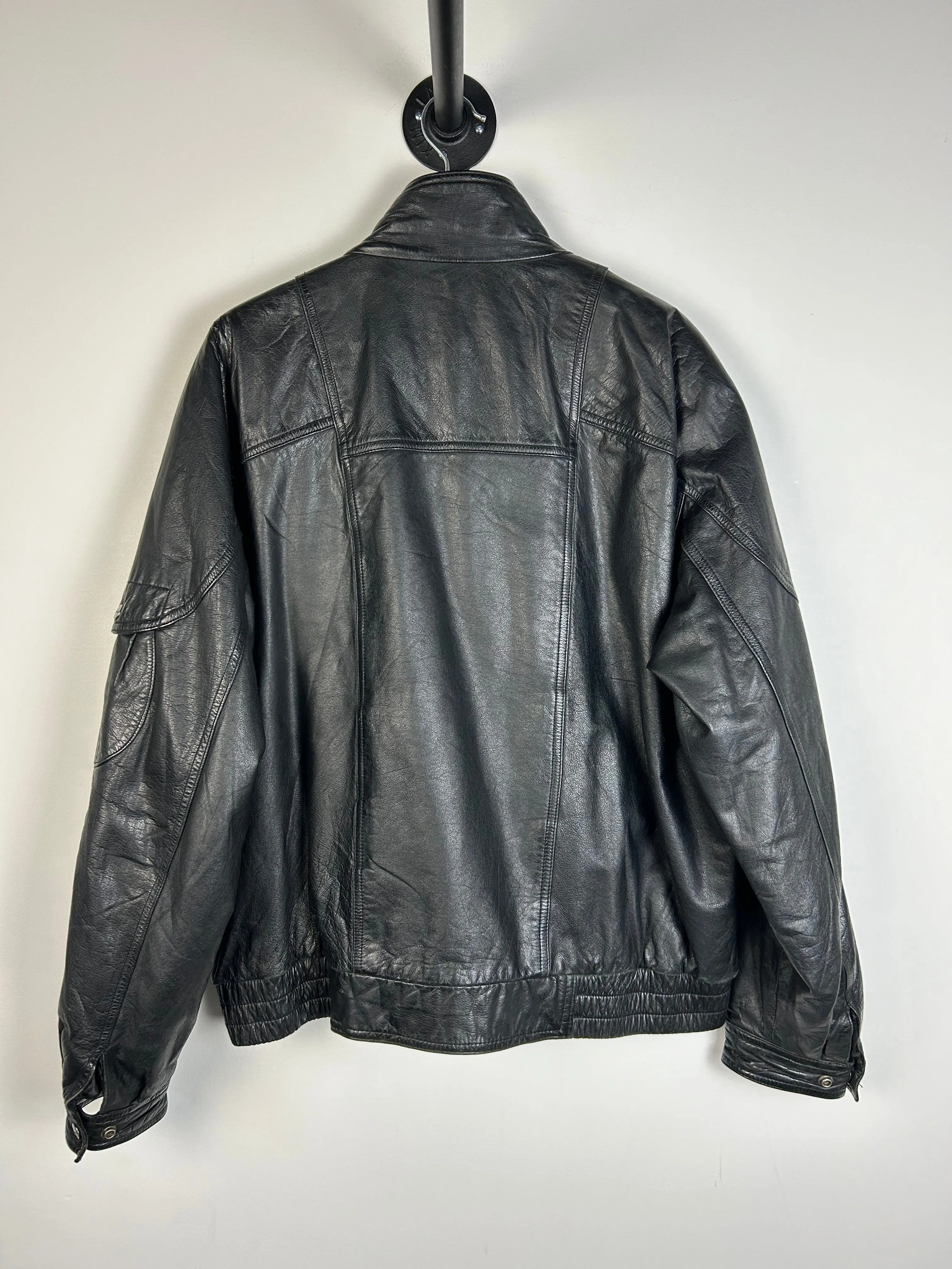 Vintage Reed Black Leather Bomber Jacket