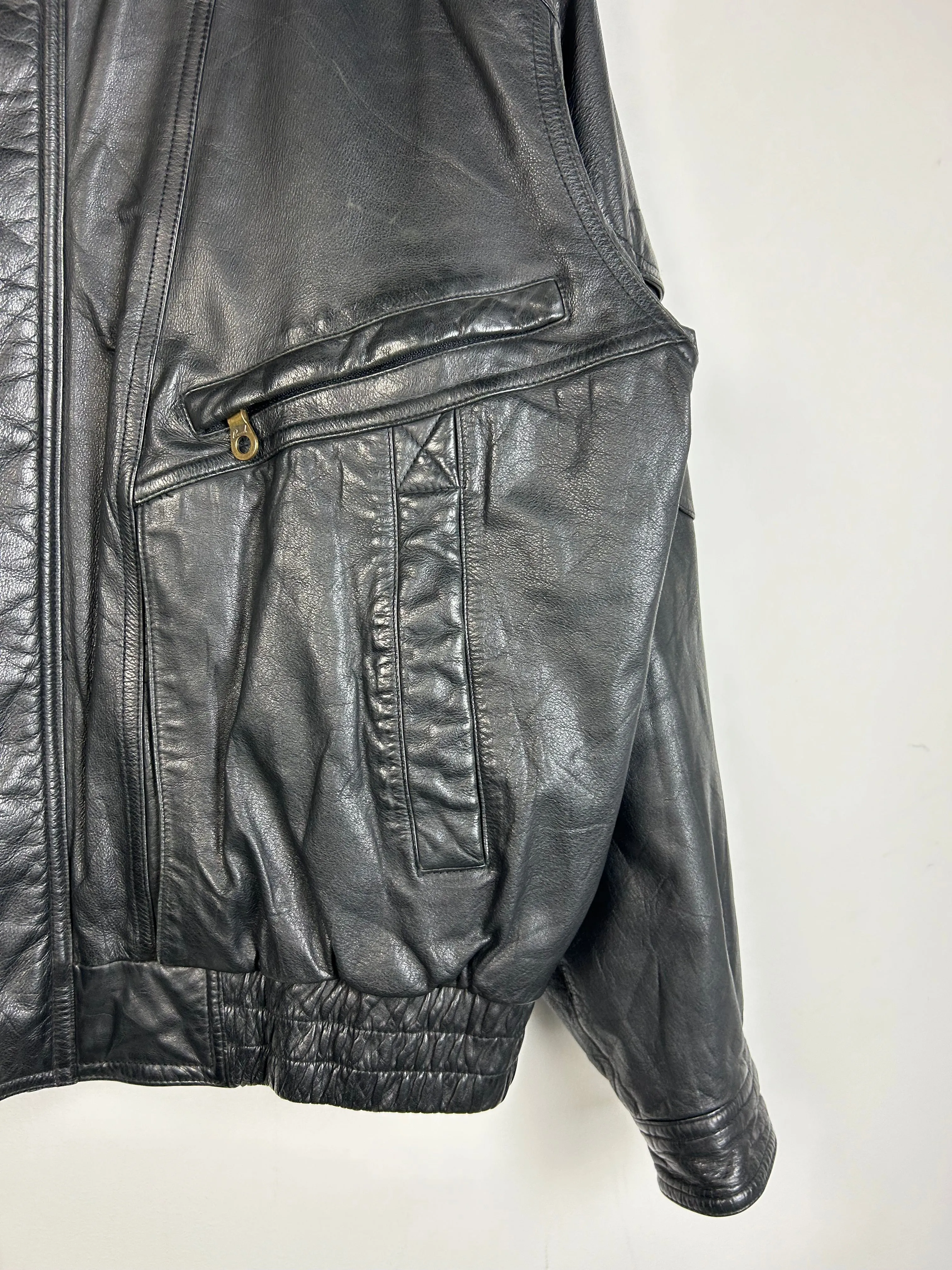 Vintage Reed Black Leather Bomber Jacket
