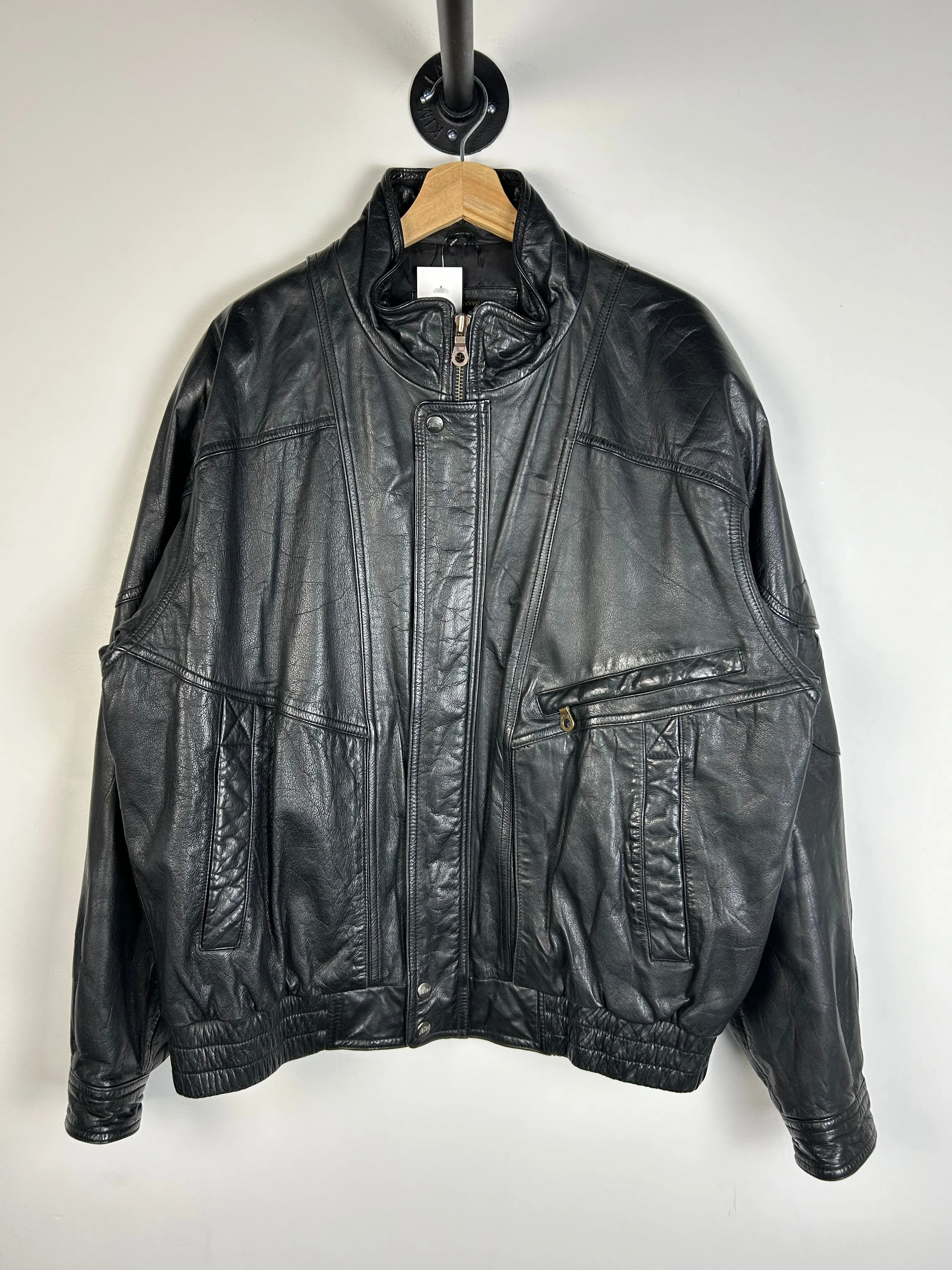 Vintage Reed Black Leather Bomber Jacket