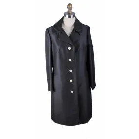 Vintage Silk/Wool Coat Womens Black 1960s Evening RHinestone Buttons Top Quality M/L