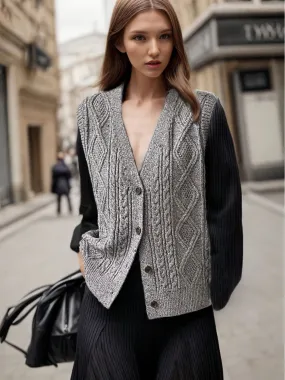 Vintage V-neck Rhombic Knitted Cardigan